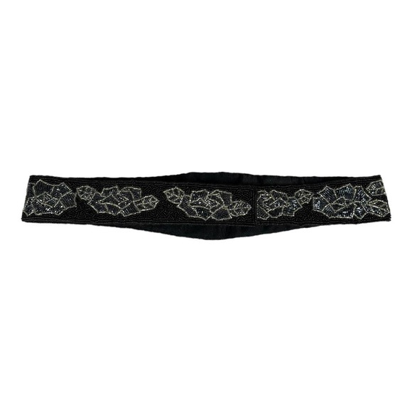 Vintage Nordstrom Black Beaded Floral Belt One Size Waist Embellished Boho Fairy - Picture 4 of 6